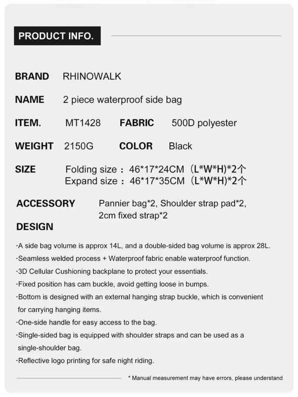 Rhinowalk 28L Waterproof Saddlebags - Image 12